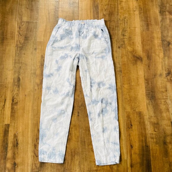 GAP Tie-Dye Khakis Pants Women’s Size 4 | Blue White Elastic Waist Linen Blend J - Picture 2 of 8